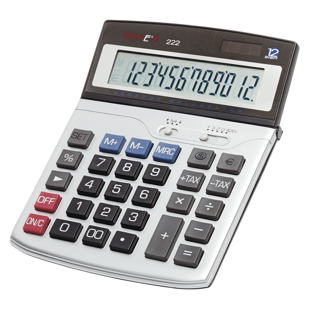 12-digit business desk calculator with dual power (solar and battery)