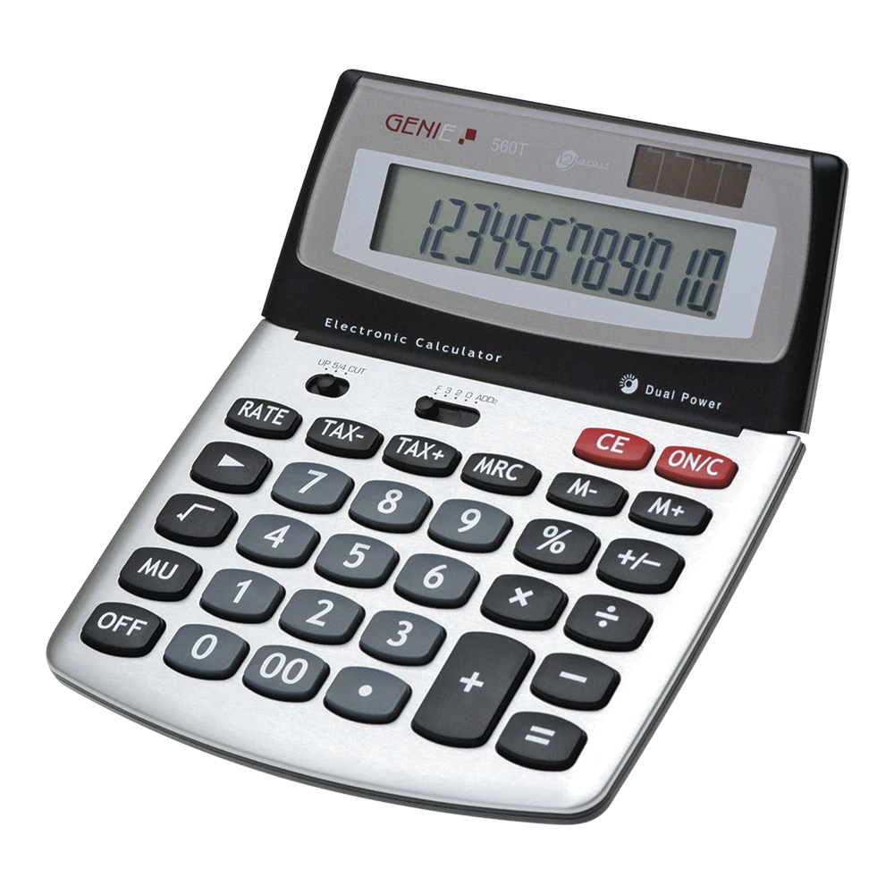12-digit design desktop calculator with dual power (solar and battery) and jumbo display