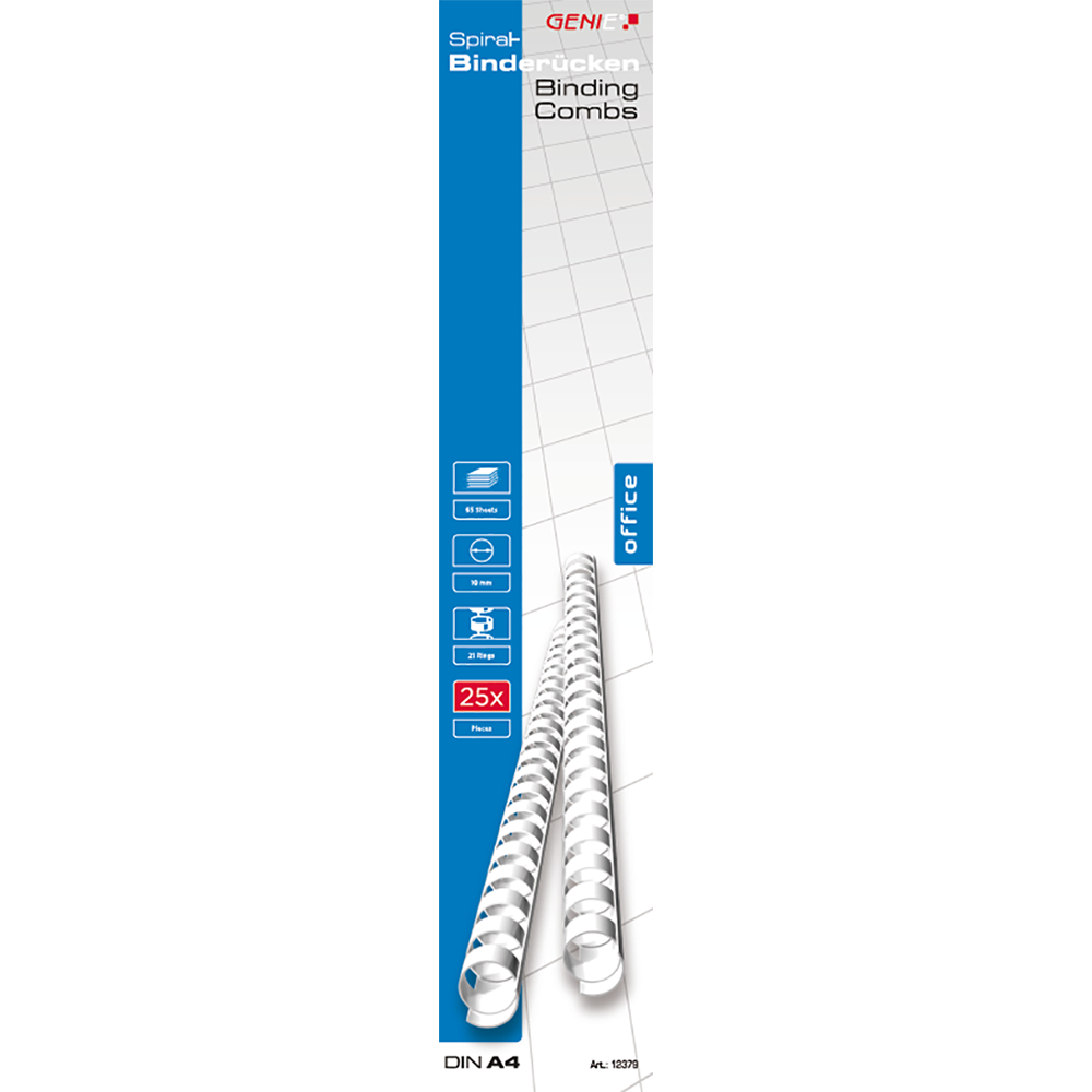 Plastikbinderücken (DIN A4, 10 mm, 65 Blatt) 25 Stück weiß