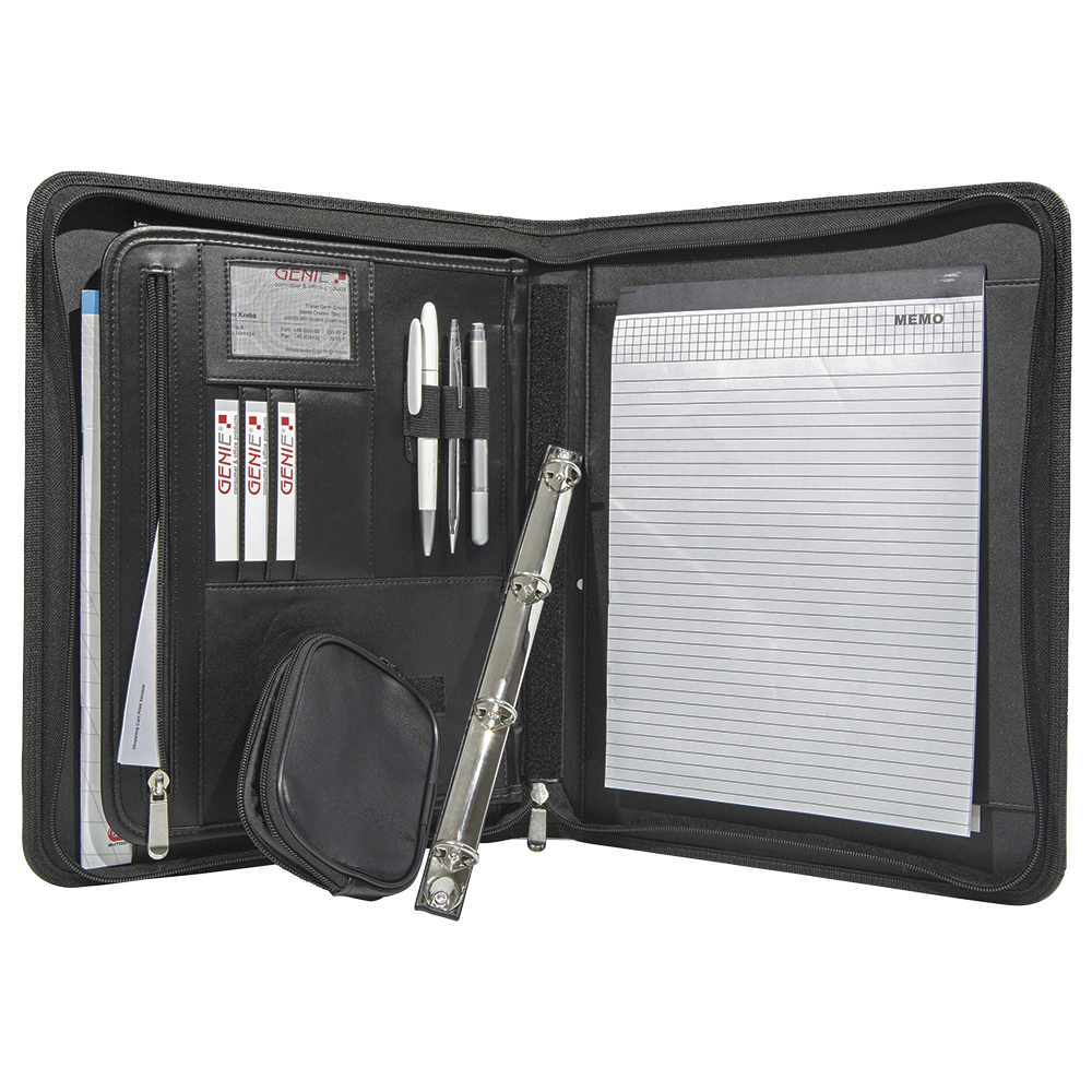A4 Conference Folder Frankfurt in leather look and structured nylon, with removable ring binder.