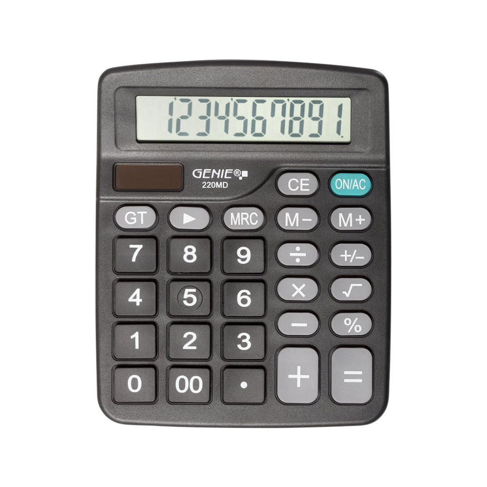 10-digit desktop calculator with dual power (solar and battery)