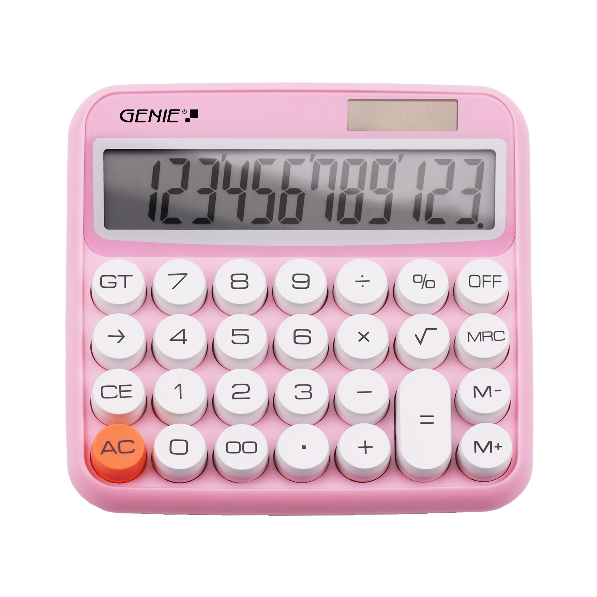 12-stelliger Tischrechner mit Dual-Power (Solar und Batterie) pink