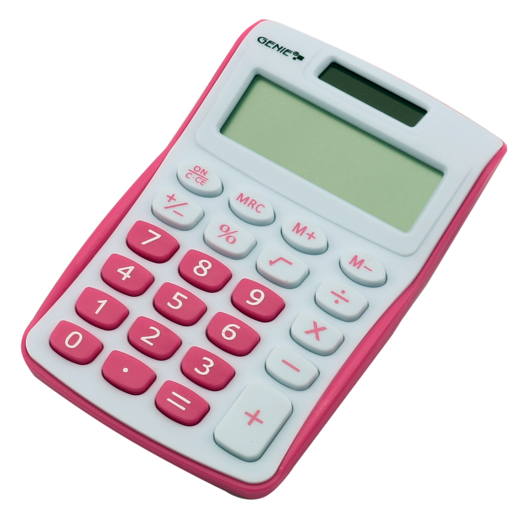 8-digit pocket calculator with dual power (solar and battery), pink