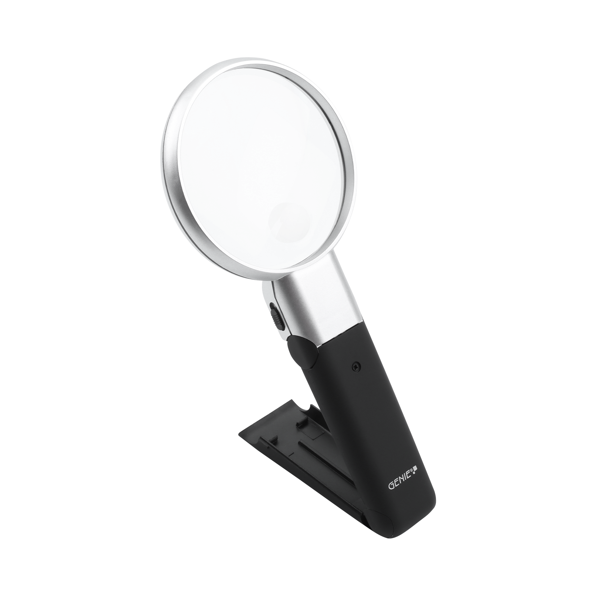 Reading magnifier with fold-out base and adjustable head