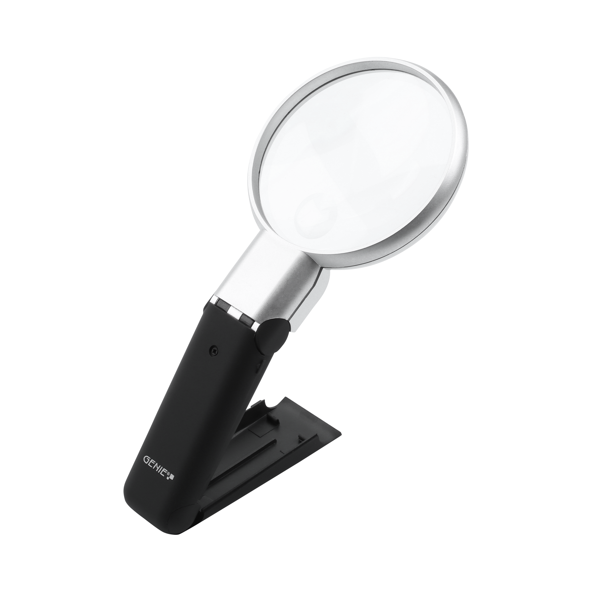 Reading magnifier with fold-out base and adjustable head