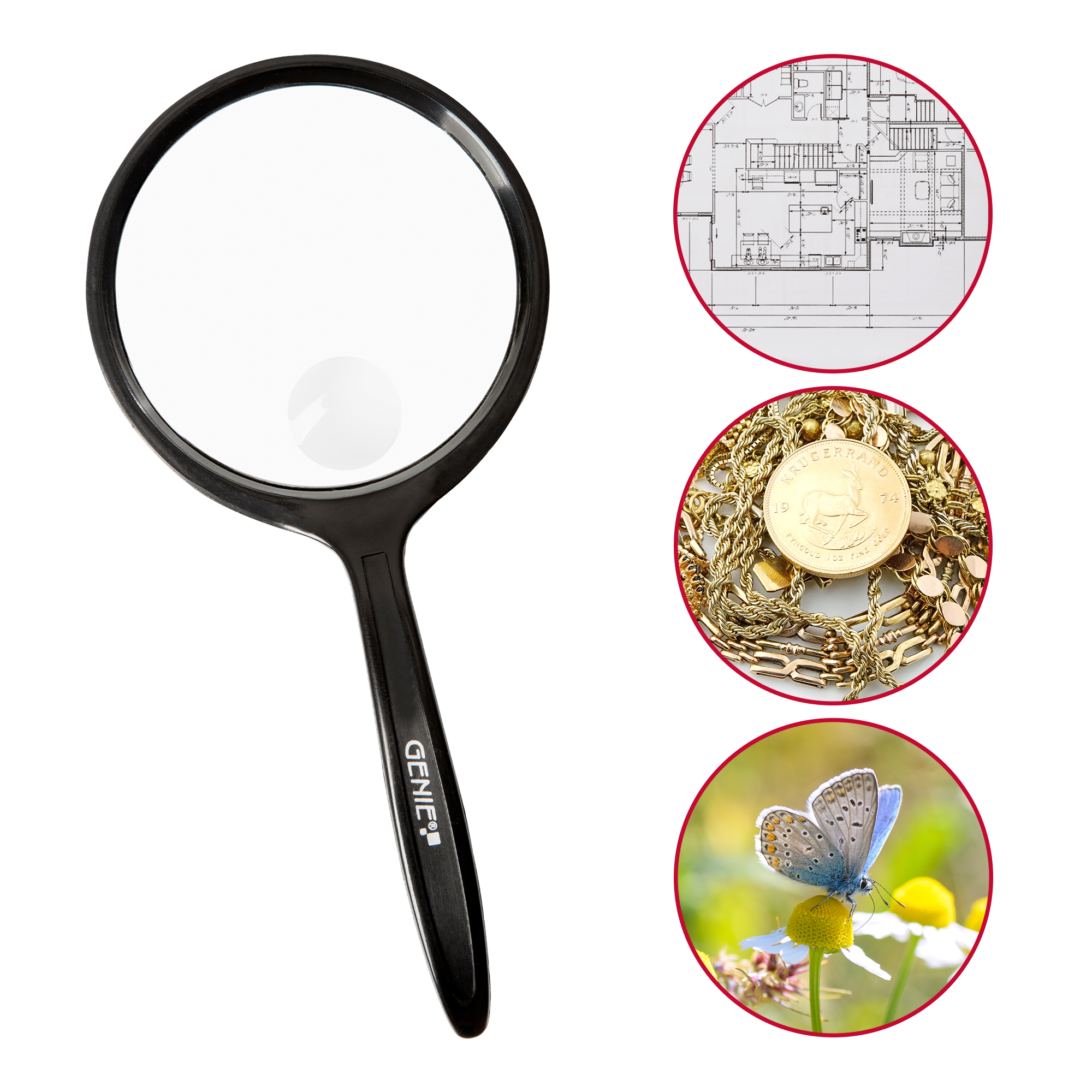 Reading magnifier with round plastic lens and a diameter of 75mm